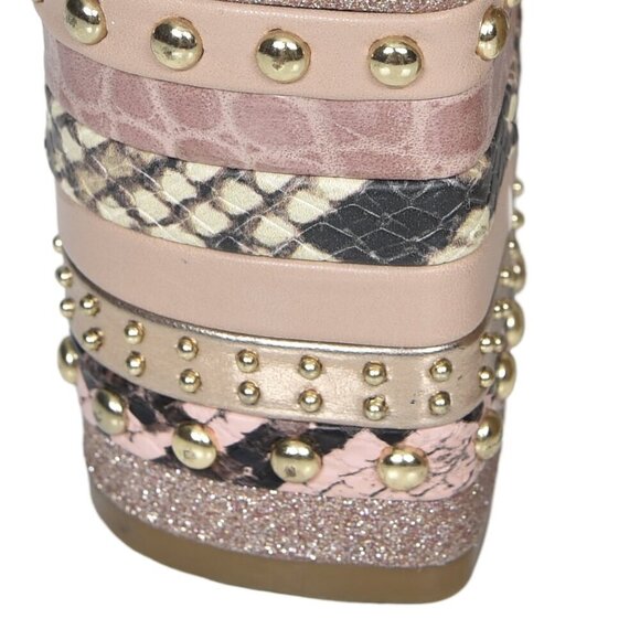 Aldo Hugs Snake Embossed Block Heel Sandal Bone Open Toe Size 7.5 - Picture 4 of 14